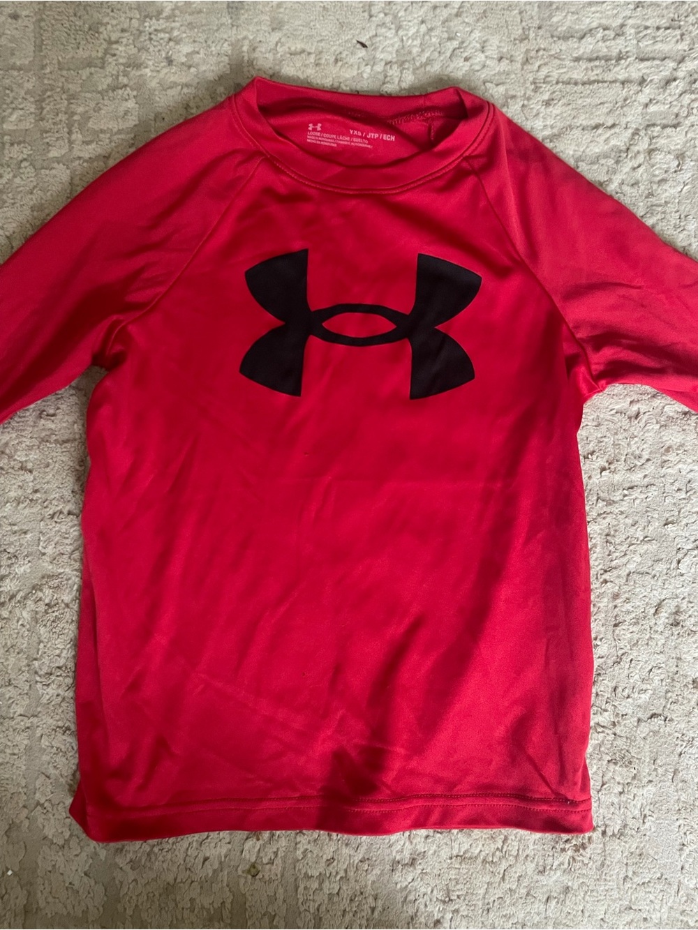 Under Armour Kids Bright Red Long Sleeve Athletic Shirt with Black Logo